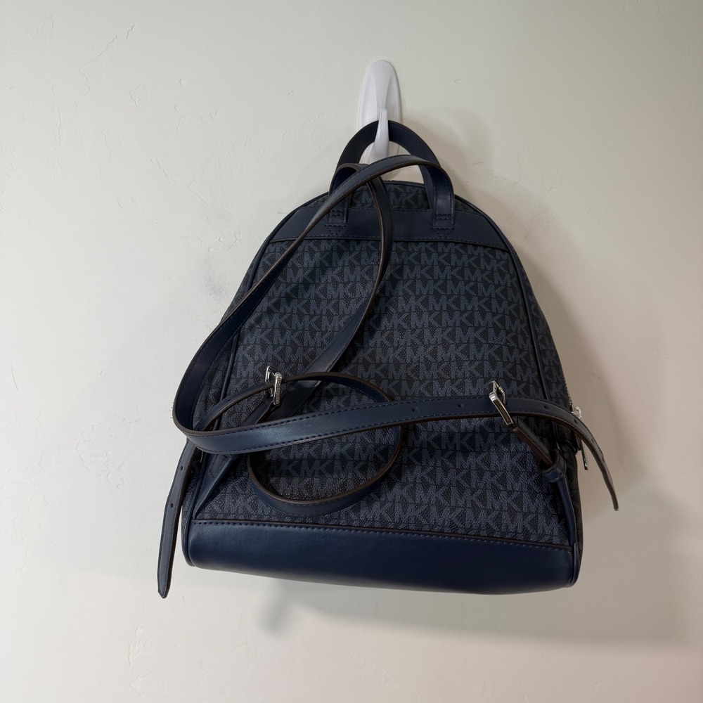 Michael Kors Womens Rhea Backpack Medium Navy Blue Excellent Monogram - Picture 5 of 8